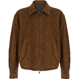 GOAT SKIN SWINGTOP PLEATED WASHED JUMPER with a pleated design and brown goat leather for men