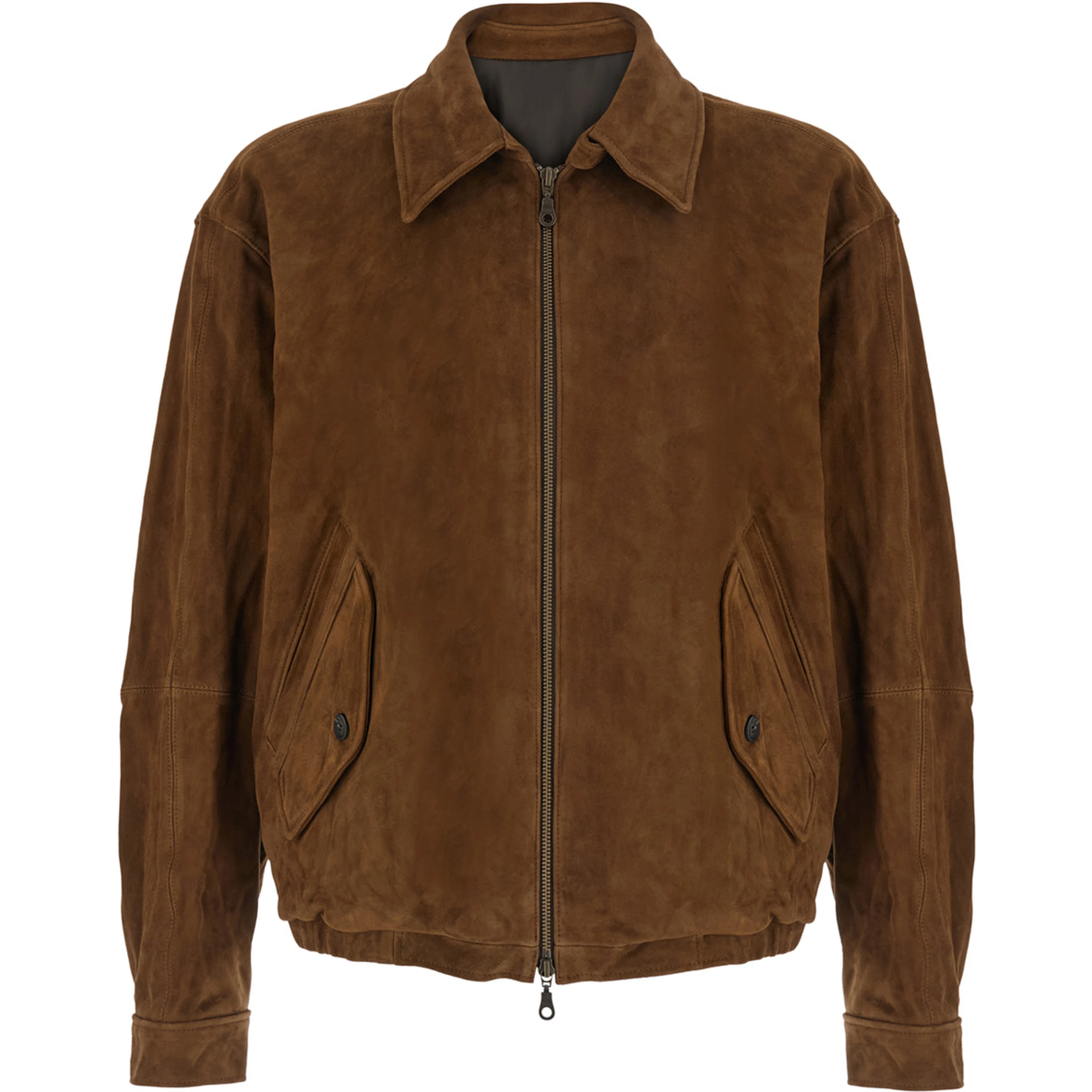 GOAT SKIN SWINGTOP PLEATED WASHED JUMPER with a pleated design and brown goat leather for men