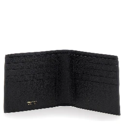 Bi-Fold Wallet Micro Gancini with Grained Leather Logo Black Men