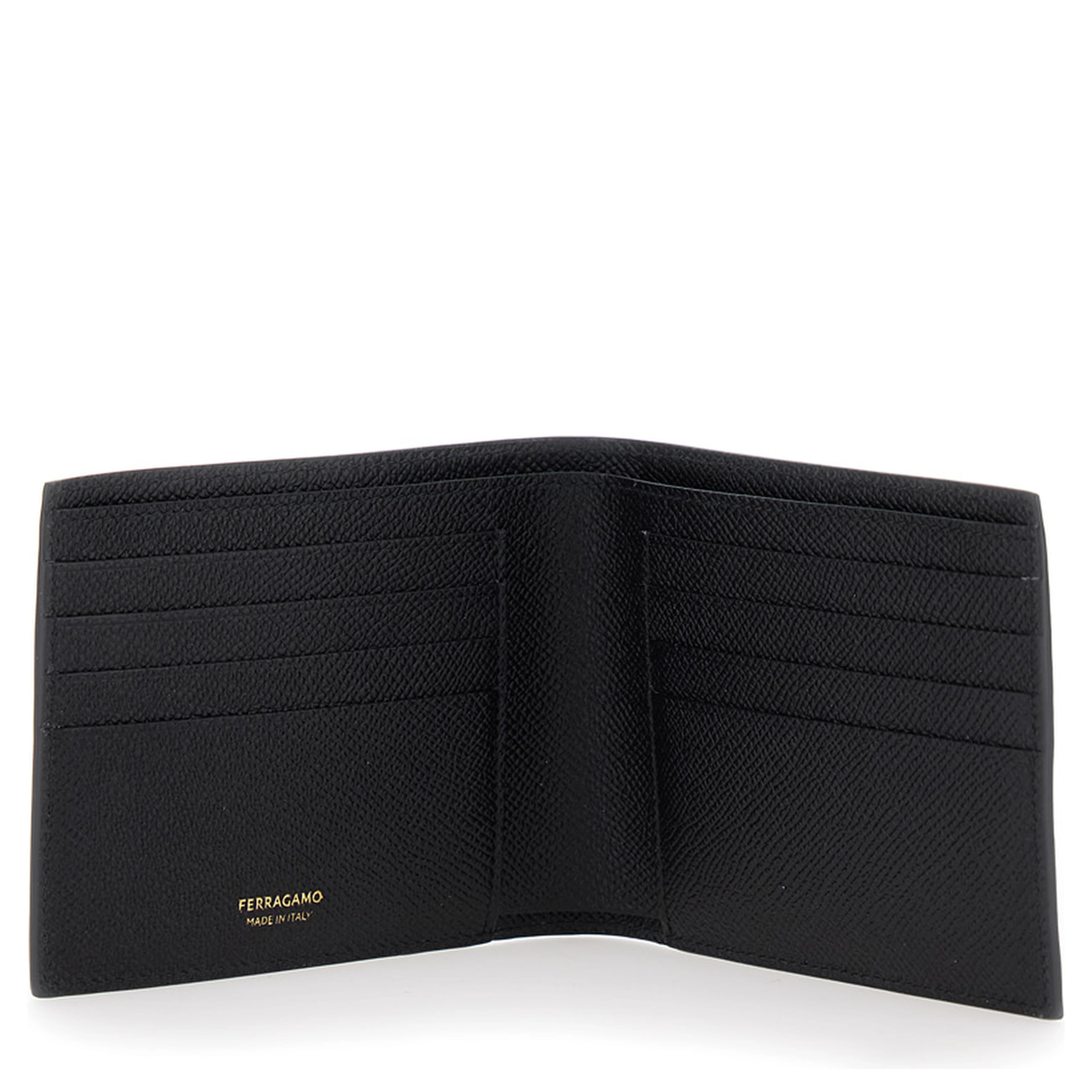 Bi-Fold Wallet Micro Gancini with Grained Leather Logo Black Men