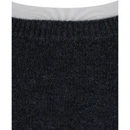 Aida Gray short sweater with contrasting round neck in wool and cashmere for women