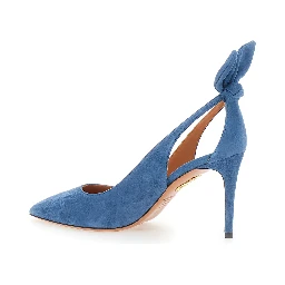 Blue Pointed Toe Pump with Bow Detail in Suede for Women