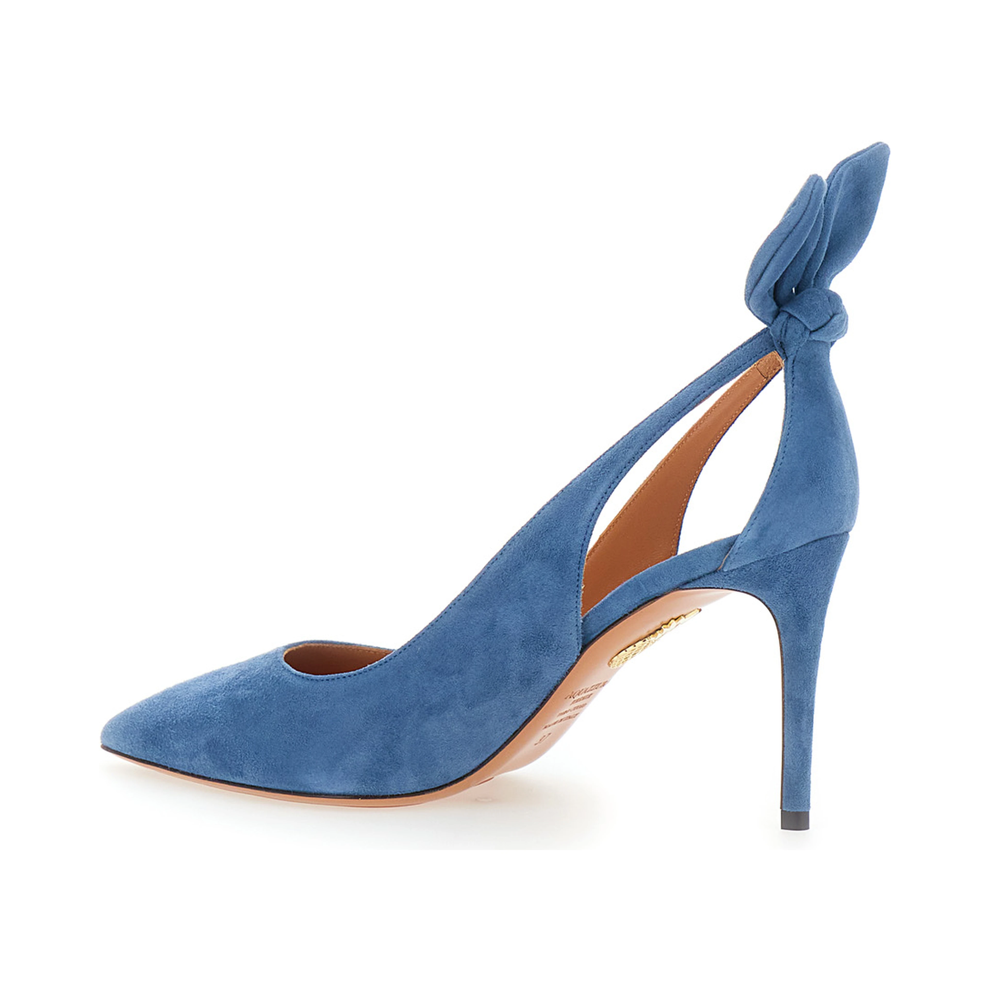 Blue Pointed Toe Pump with Bow Detail in Suede for Women