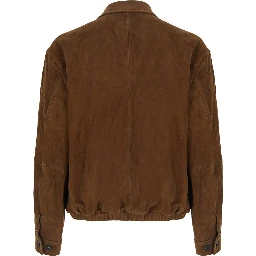 GOAT SKIN SWINGTOP PLEATED WASHED JUMPER with a pleated design and brown goat leather for men