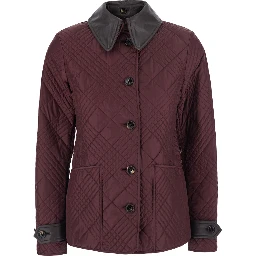 Fernleigh Bordeaux Jacket with removable leather collar and all-over Check stitching in quilted tech fabric for women