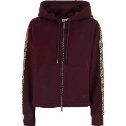 Harper Bordeaux sweatshirt with EKD Embroidery on the Front and Check Motif on the Sleeves in Cotton for Women