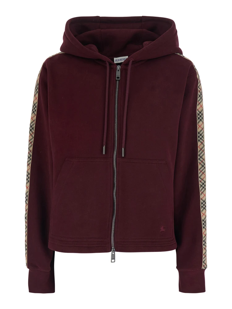 Harper Bordeaux sweatshirt with EKD Embroidery on the Front and Check Motif on the Sleeves in Cotton for Women