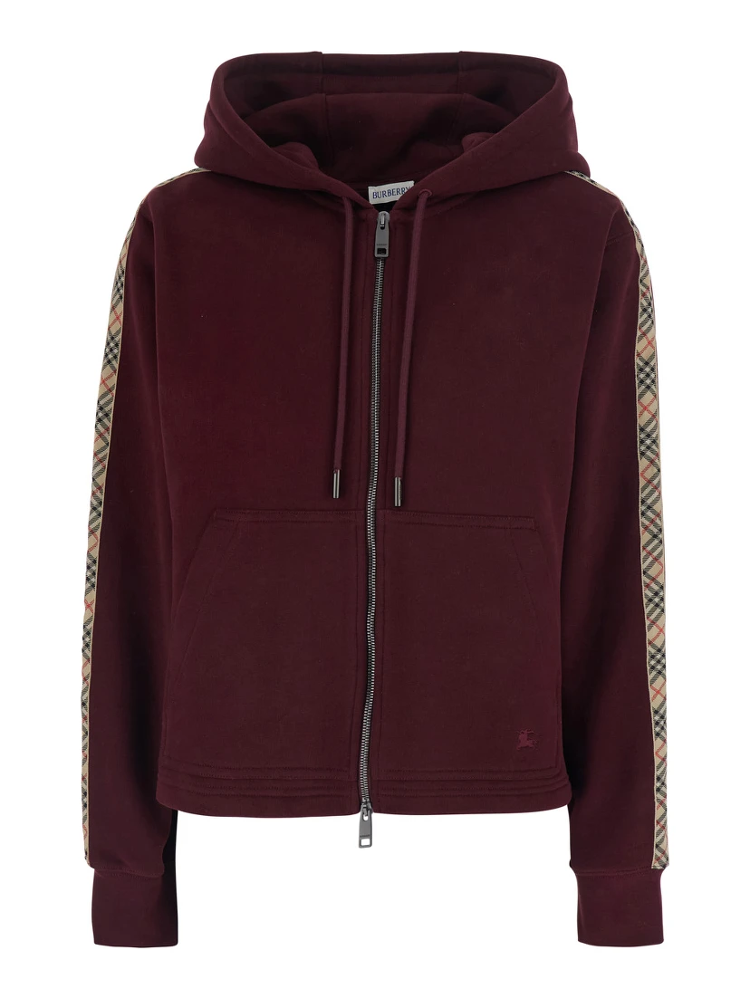 Harper Bordeaux sweatshirt with EKD Embroidery on the Front and Check Motif on the Sleeves in Cotton for Women