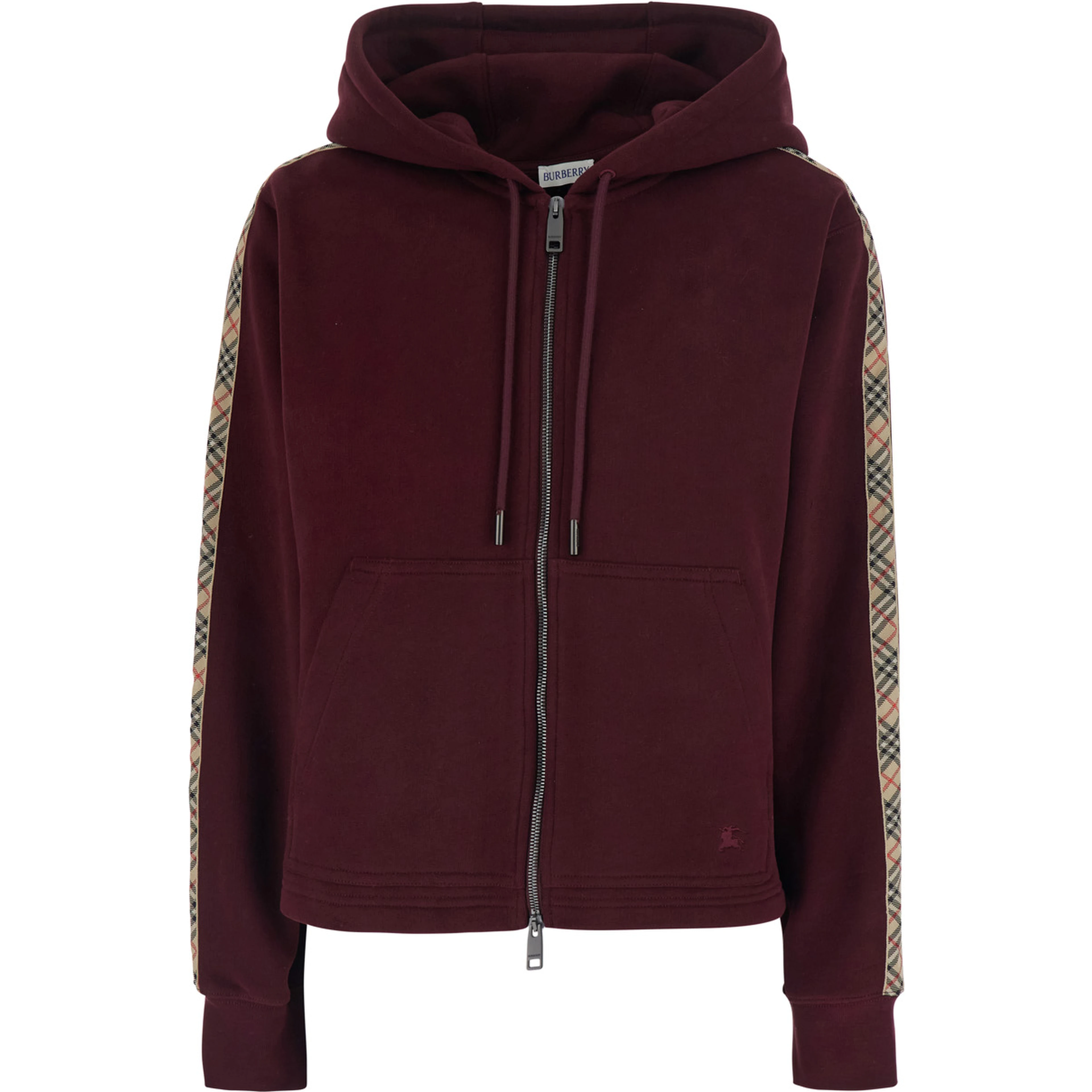 Harper Bordeaux sweatshirt with EKD Embroidery on the Front and Check Motif on the Sleeves in Cotton for Women