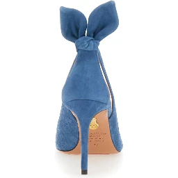 Blue Pointed Toe Pump with Bow Detail in Suede for Women
