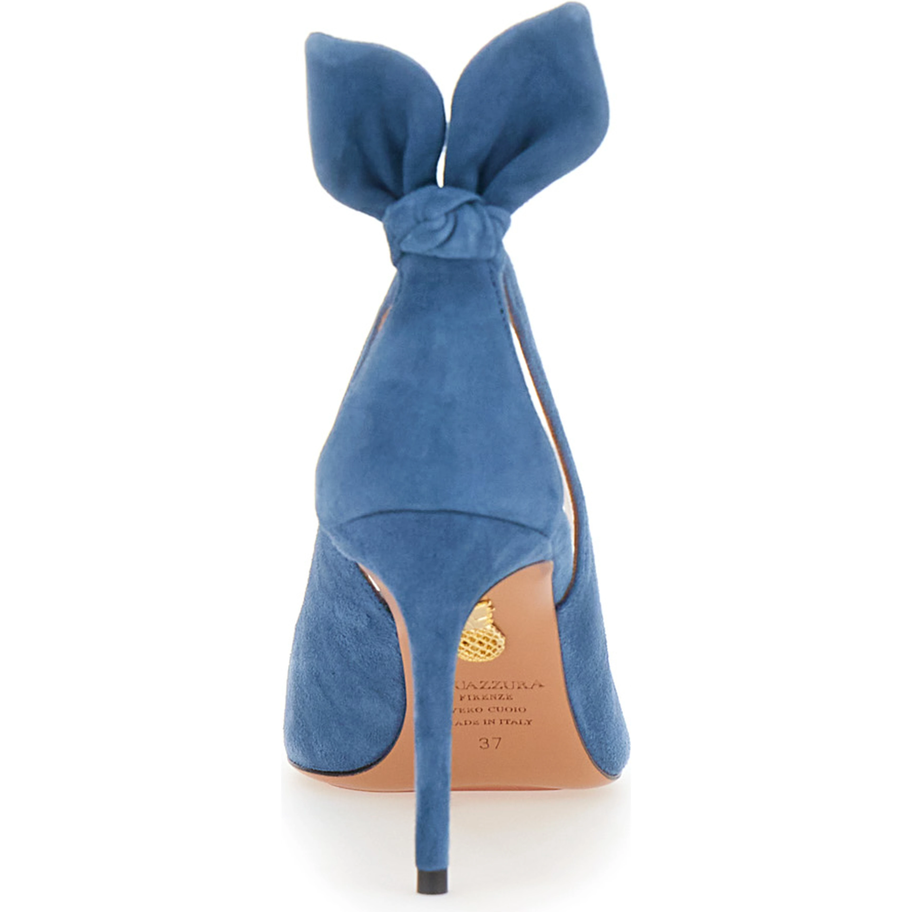 Blue Pointed Toe Pump with Bow Detail in Suede for Women