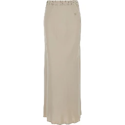 Sospiro Beige Skirt with Logo Embroidery on the Front and Elasticized Waist in Silk for Women
