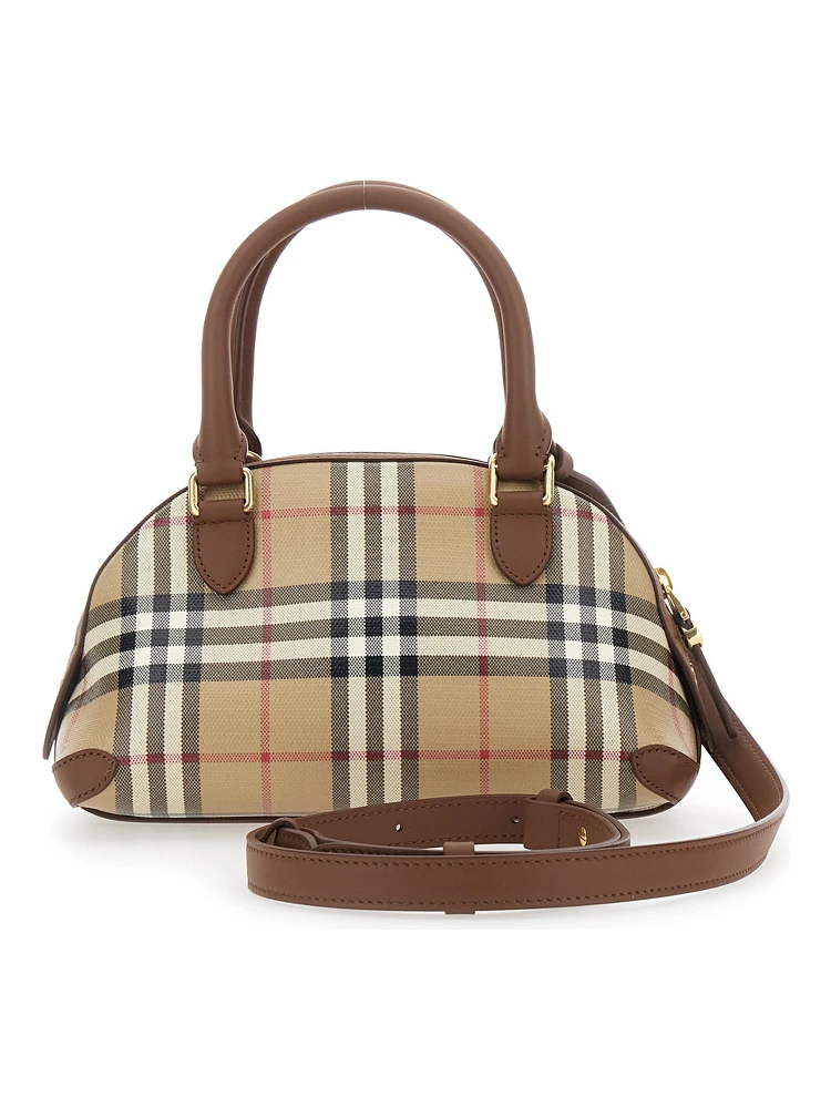 Primrose Beige Handbag with EKD Leather Tag and Adjustable and Removable Strap in Check Canvas for Women alternative