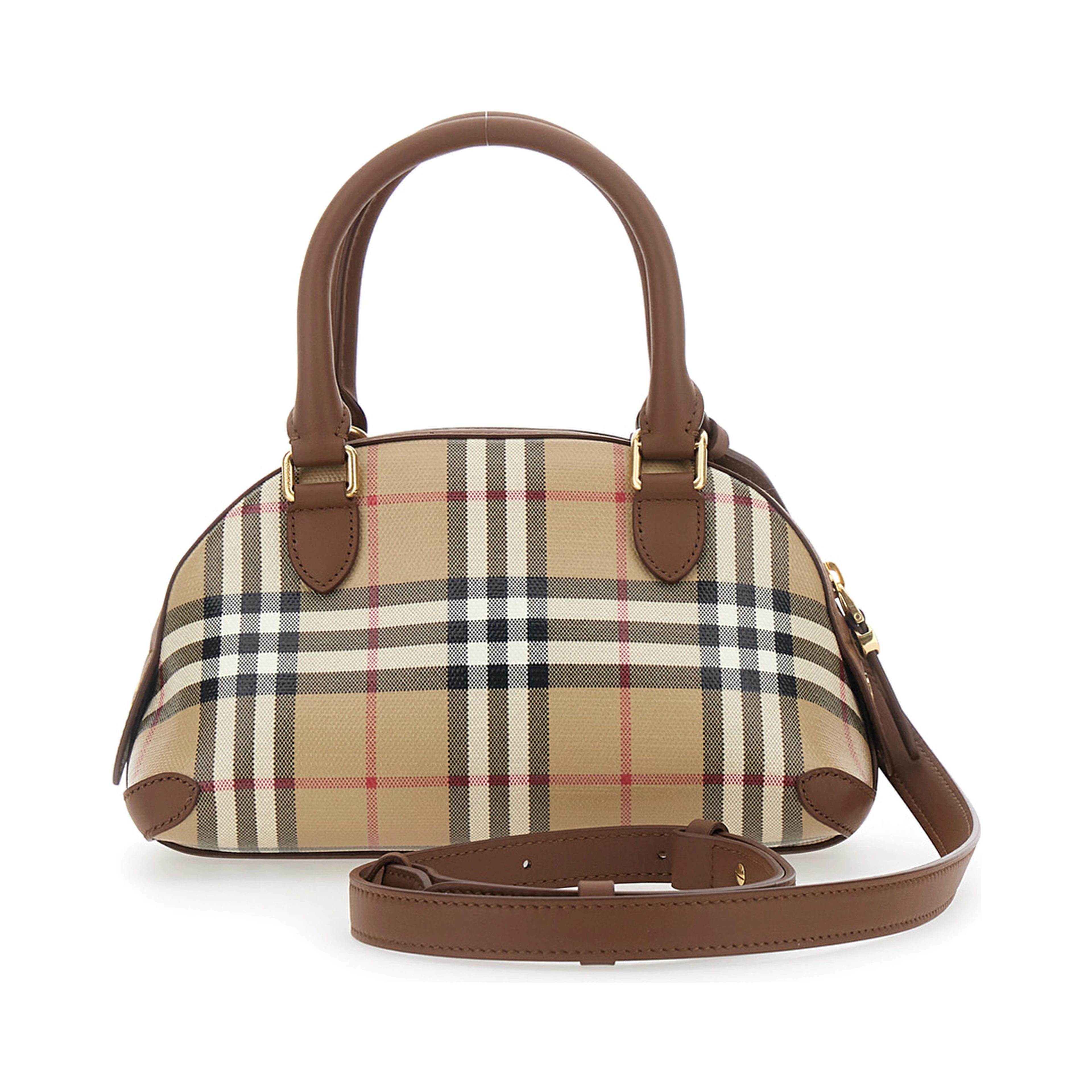 Primrose Beige Handbag with EKD Leather Tag and Adjustable and Removable Strap in Check Canvas for Women