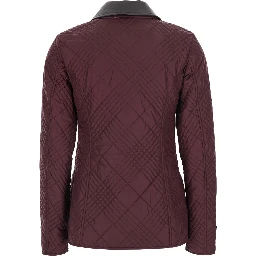 Fernleigh Bordeaux Jacket with removable leather collar and all-over Check stitching in quilted tech fabric for women