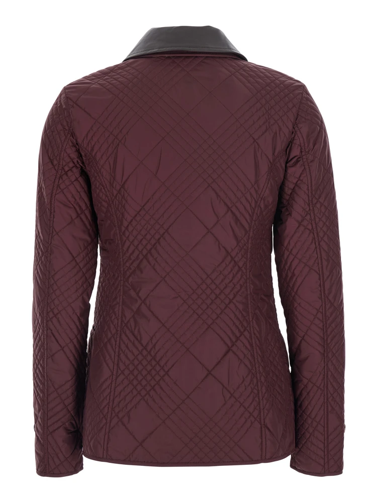 Fernleigh Bordeaux Jacket with removable leather collar and all-over Check stitching in quilted tech fabric for women alternative