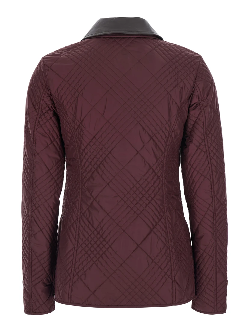 Fernleigh Bordeaux Jacket with removable leather collar and all-over Check stitching in quilted tech fabric for women
