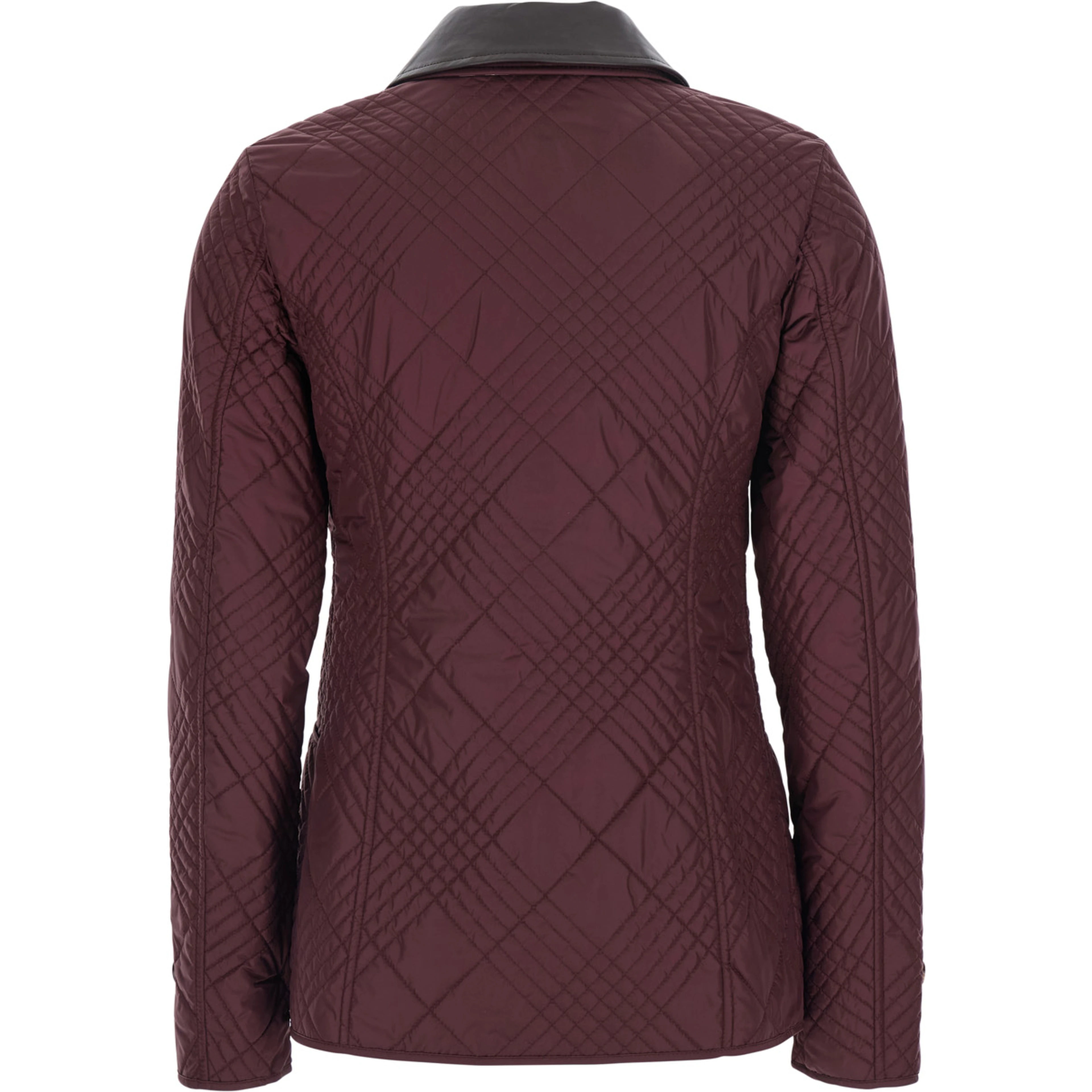 Fernleigh Bordeaux Jacket with removable leather collar and all-over Check stitching in quilted tech fabric for women