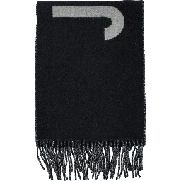 Scarf LEcharpe Jacquemus with Maxi Logo Lettering and Fringed Edge in Black Wool Men
