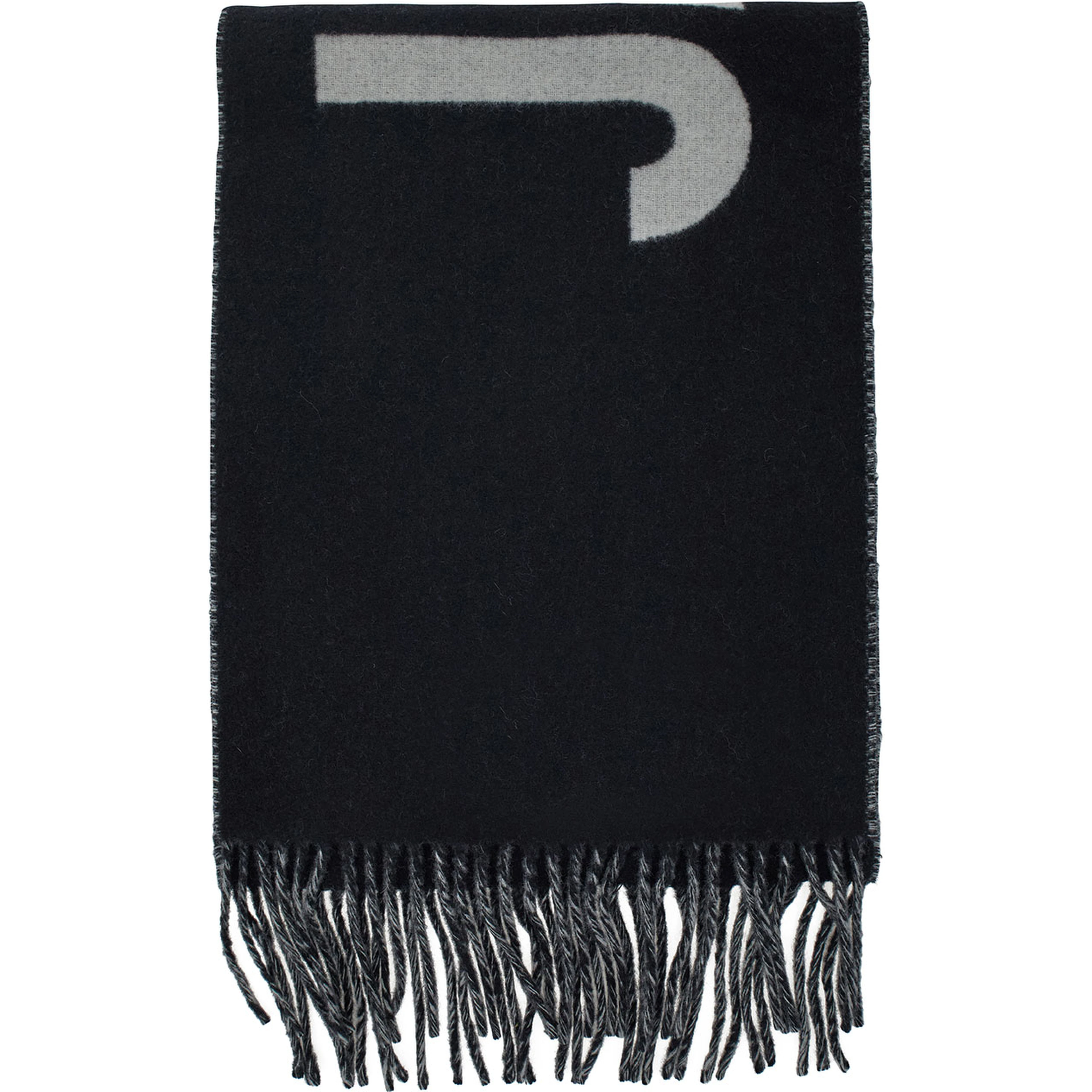 Scarf LEcharpe Jacquemus with Maxi Logo Lettering and Fringed Edge in Black Wool Men