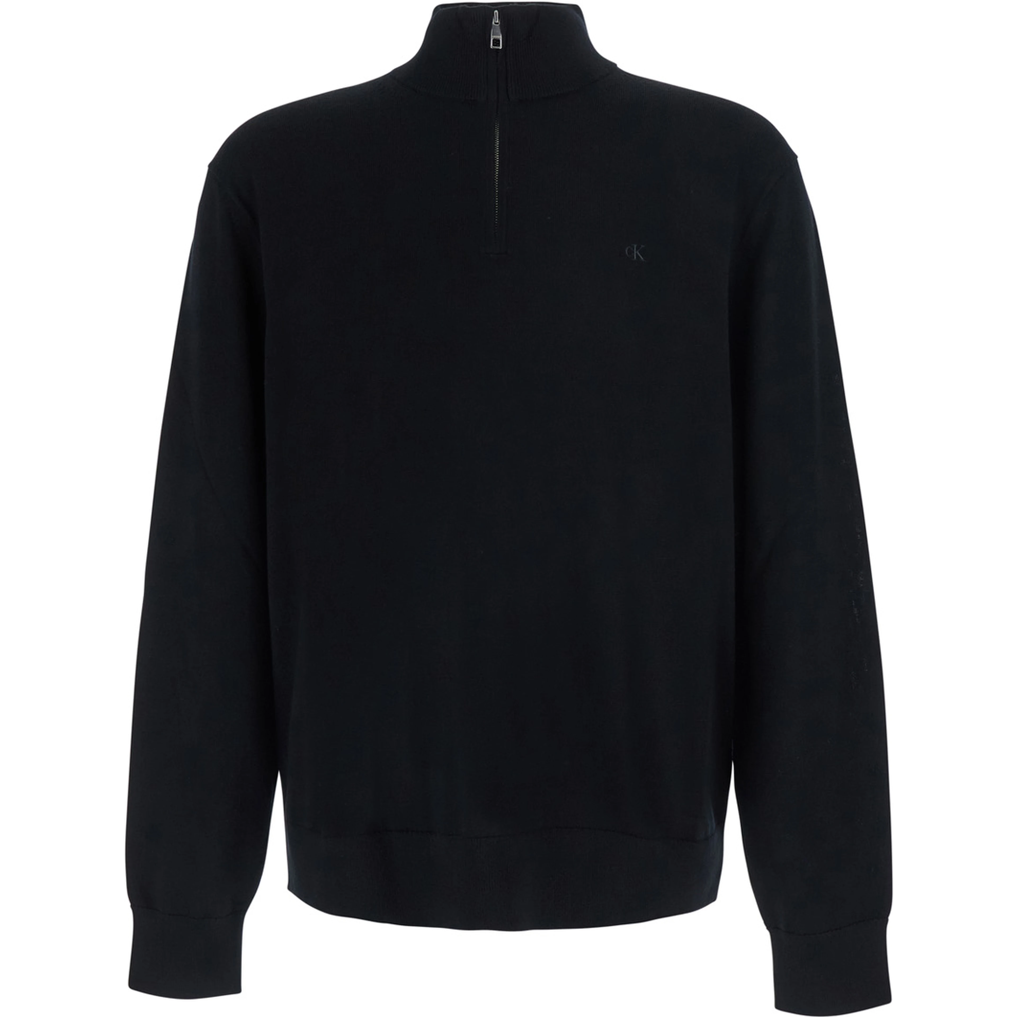 Black Sweater with half zip closure and high collar in wool for men