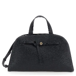 Romy Black Handbag with adjustable and removable shoulder strap and logo plaque on the front in leather for women