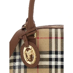 Primrose Beige Handbag with EKD Leather Tag and Adjustable and Removable Strap in Check Canvas for Women