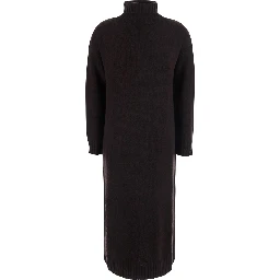 FRAGORE brown Dress with high neck and elasticated cuffs in wool and cashmere for women