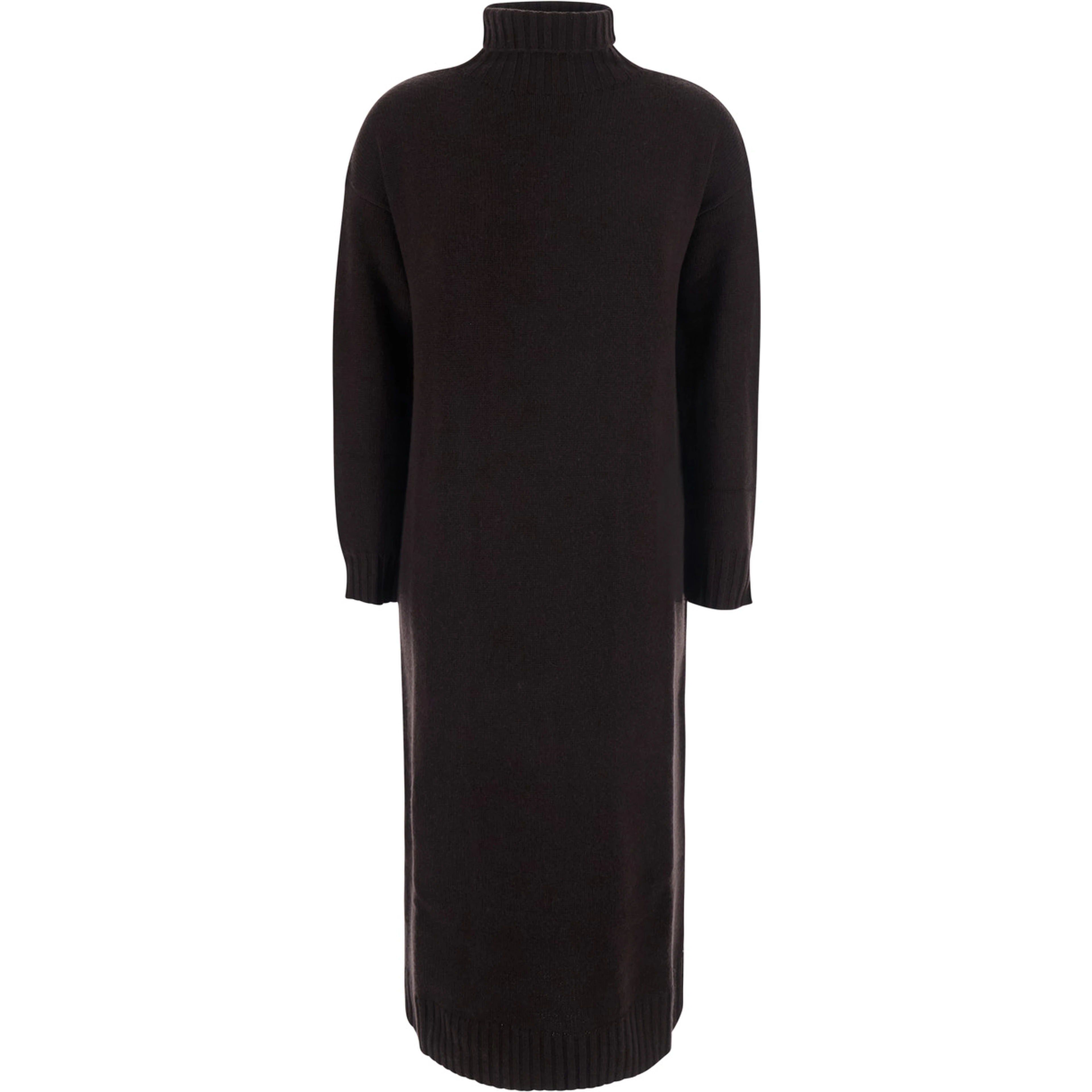 FRAGORE brown Dress with high neck and elasticated cuffs in wool and cashmere for women