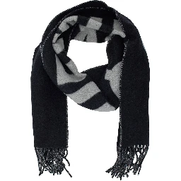 Scarf LEcharpe Jacquemus with Maxi Logo Lettering and Fringed Edge in Black Wool Men