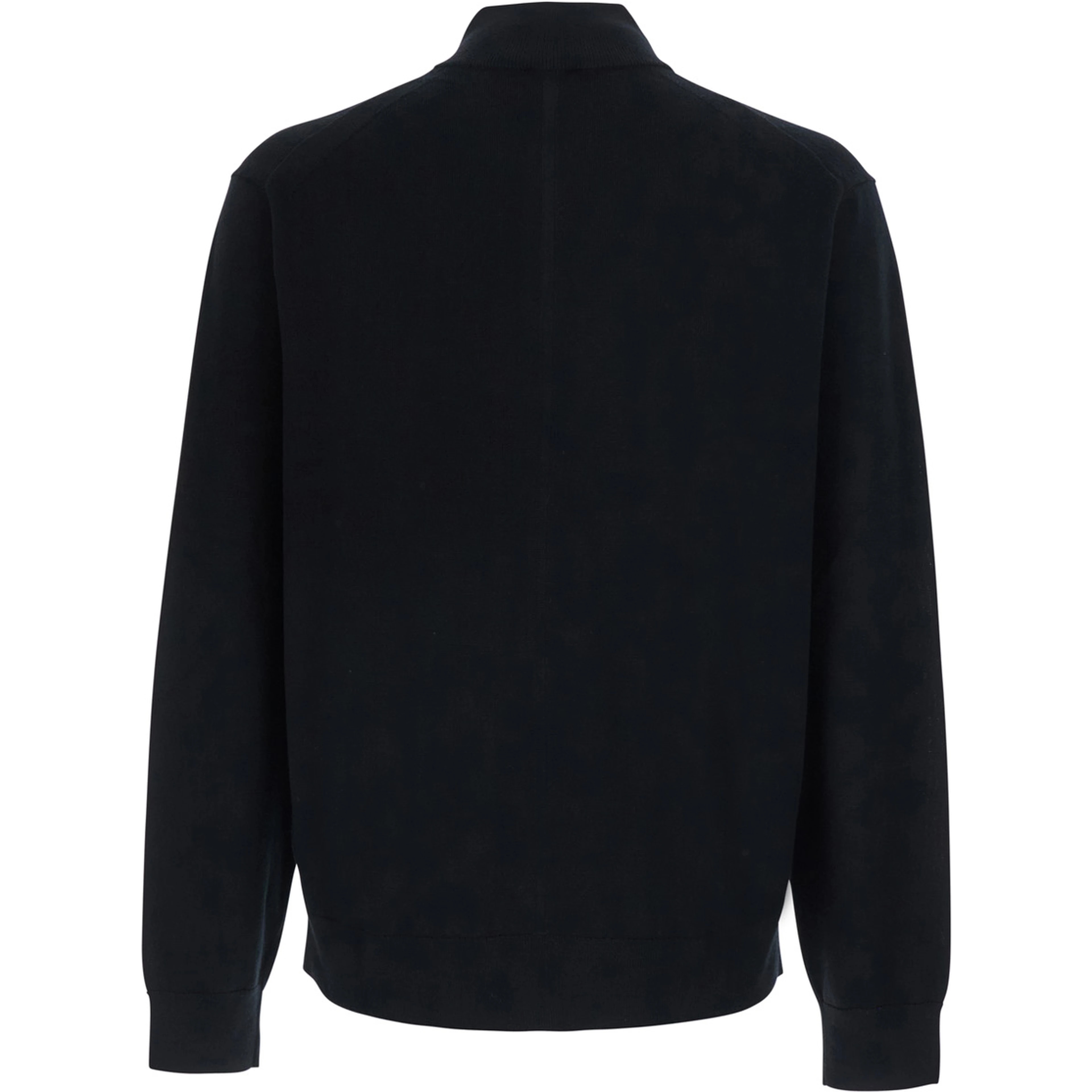 Black Sweater with half zip closure and high collar in wool for men