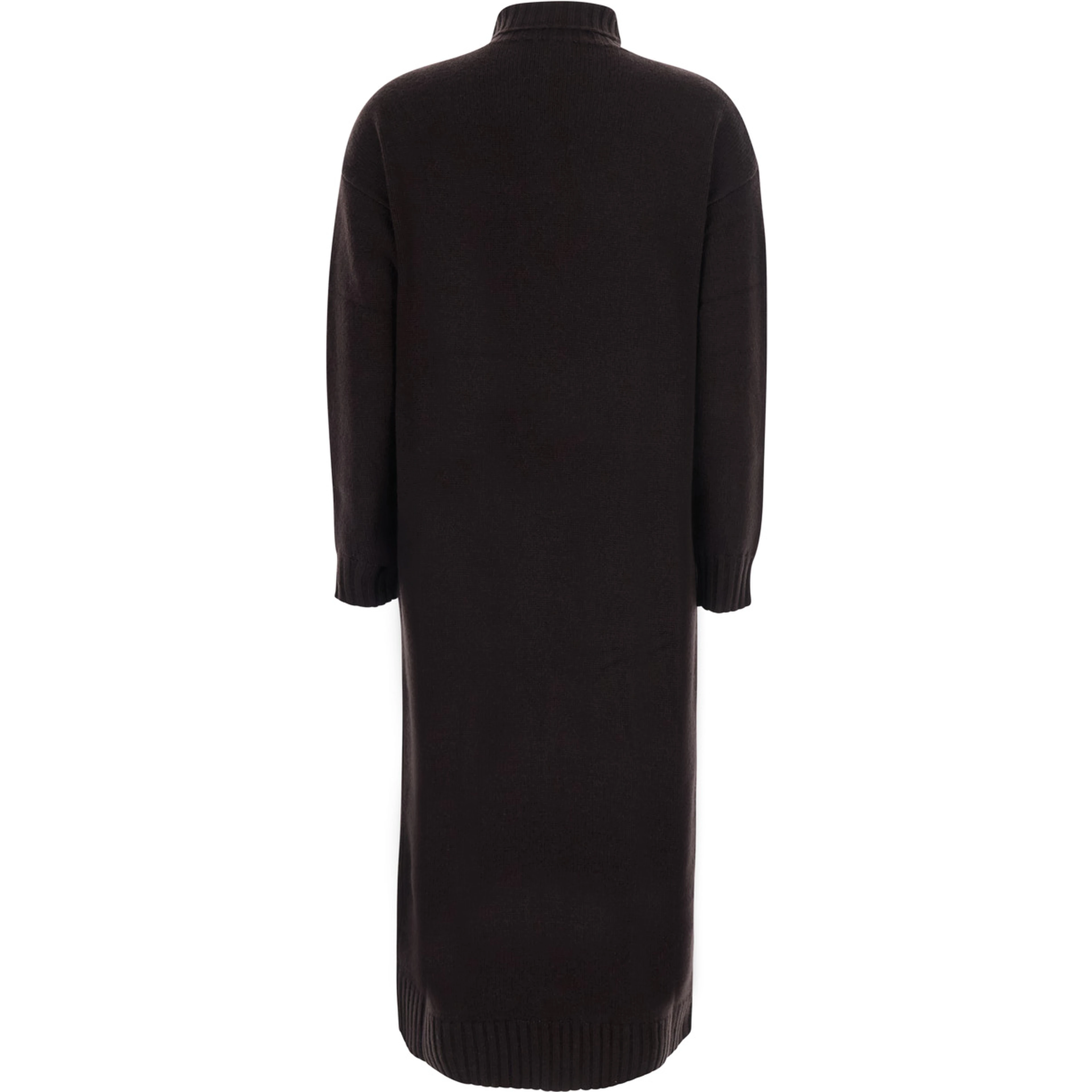 FRAGORE brown Dress with high neck and elasticated cuffs in wool and cashmere for women