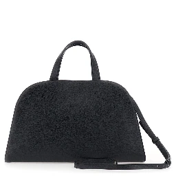 Romy Black Handbag with adjustable and removable shoulder strap and logo plaque on the front in leather for women