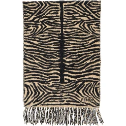 Black Scarf with tiger stirpe motif and fringed edge in wool for women