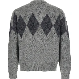 INSIDE OUT ARGYLE ZIP-UP with high collar and long sleeves in acrylic nylon wool and alpaca gray unisex