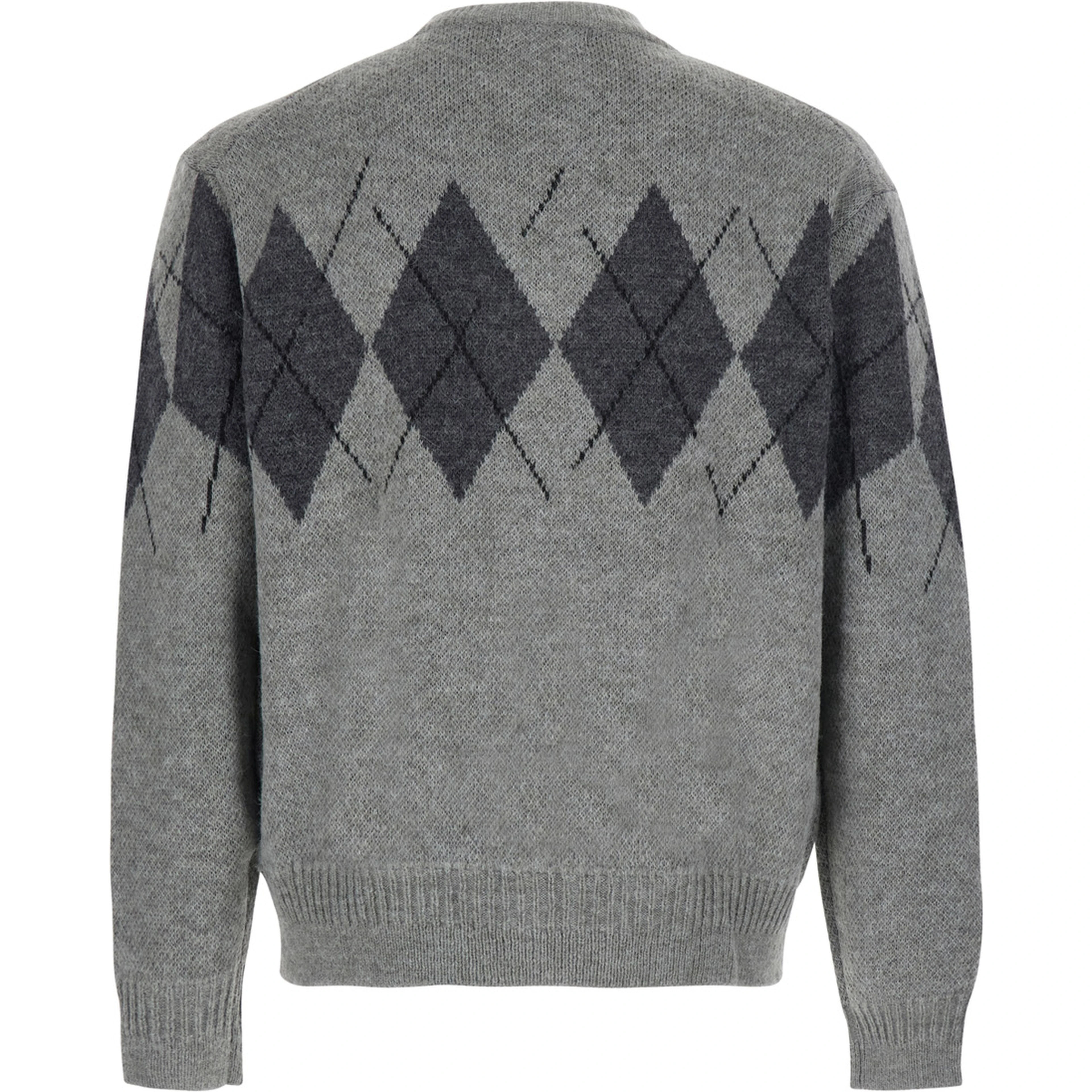 INSIDE OUT ARGYLE ZIP-UP with high collar and long sleeves in acrylic nylon wool and alpaca gray unisex