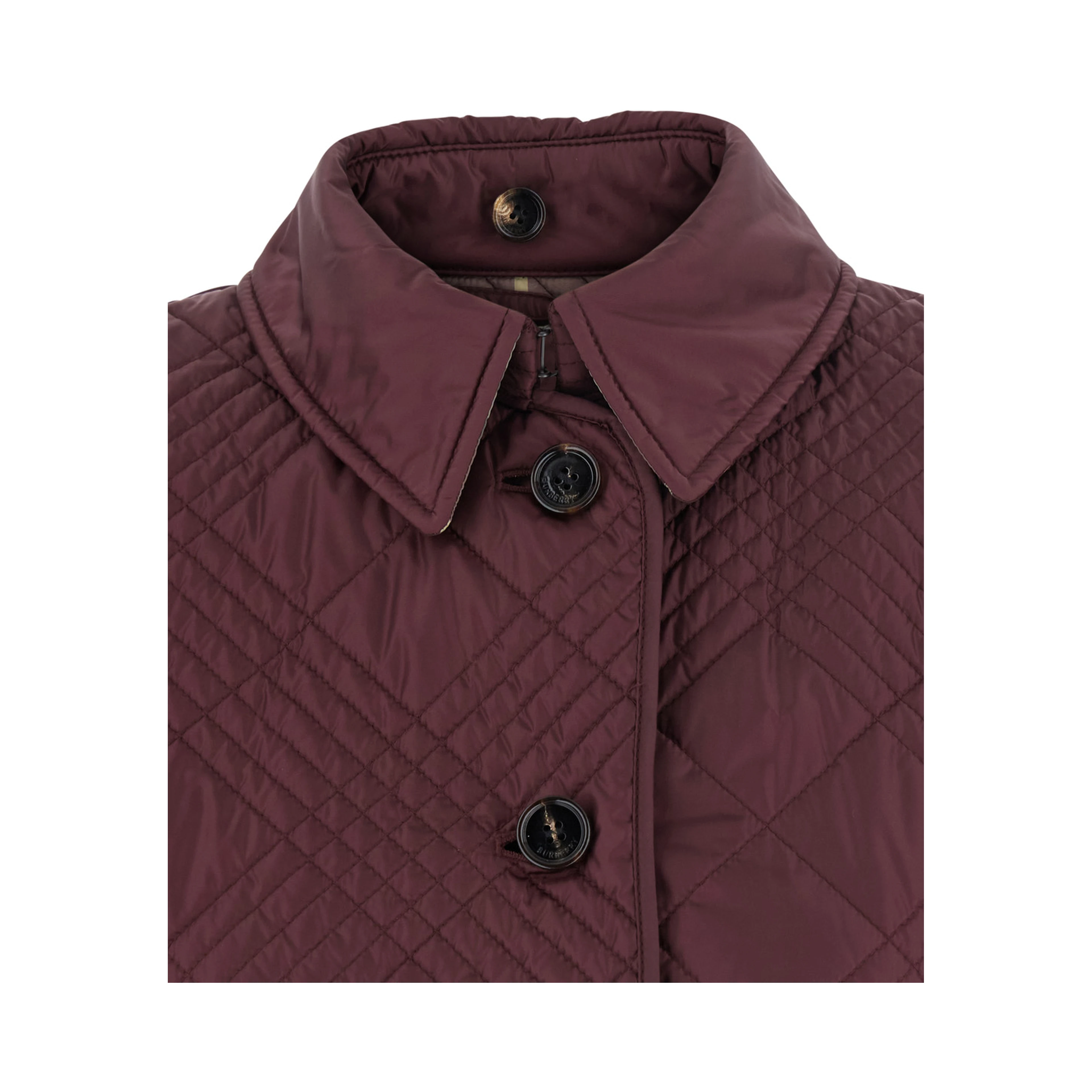 Fernleigh Bordeaux Jacket with removable leather collar and all-over Check stitching in quilted tech fabric for women