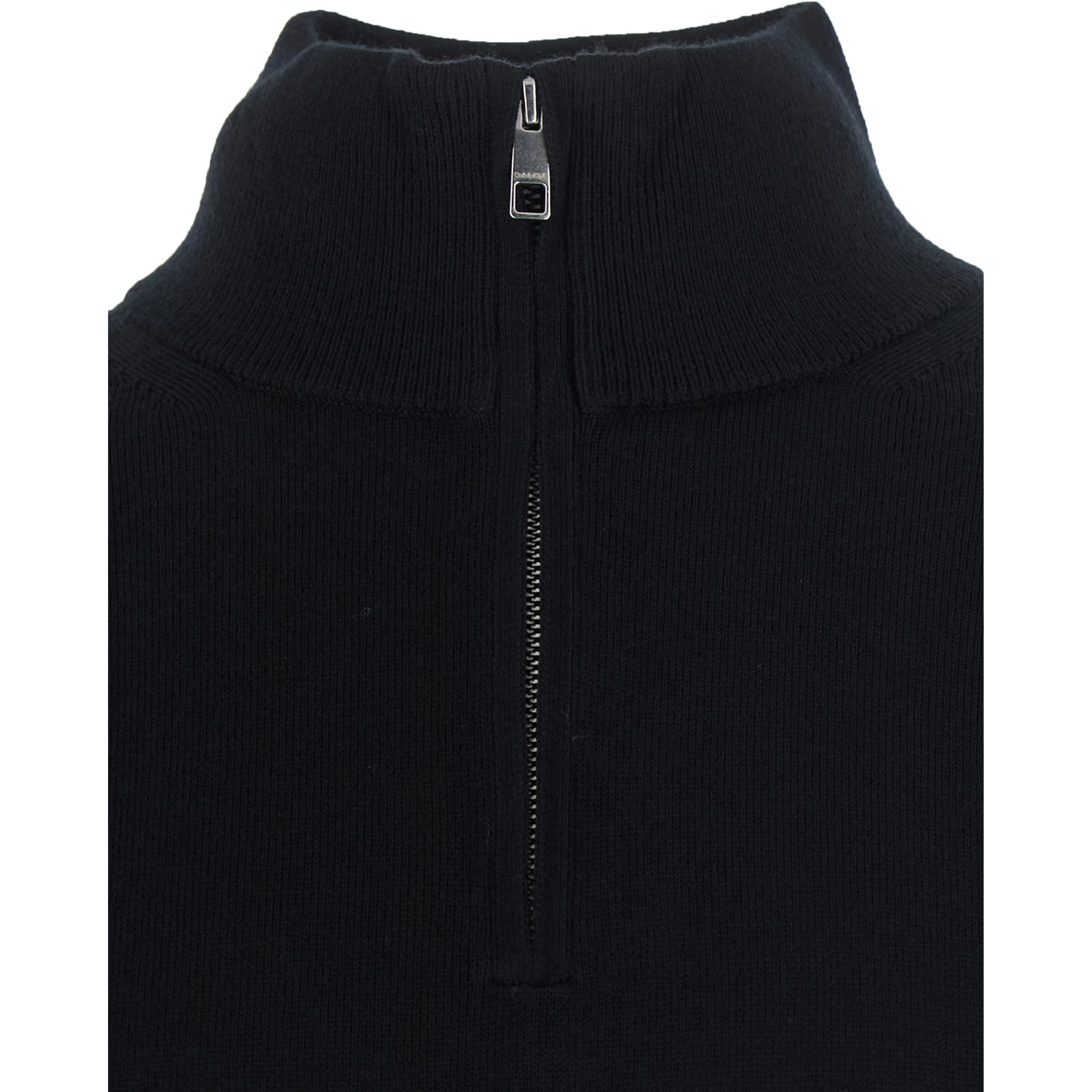 Black Sweater with half zip closure and high collar in wool for men