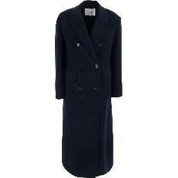 blue Double-breasted coat with Notched revers in wool and cashmere women