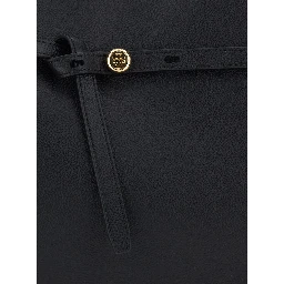 Romy Black Handbag with adjustable and removable shoulder strap and logo plaque on the front in leather for women