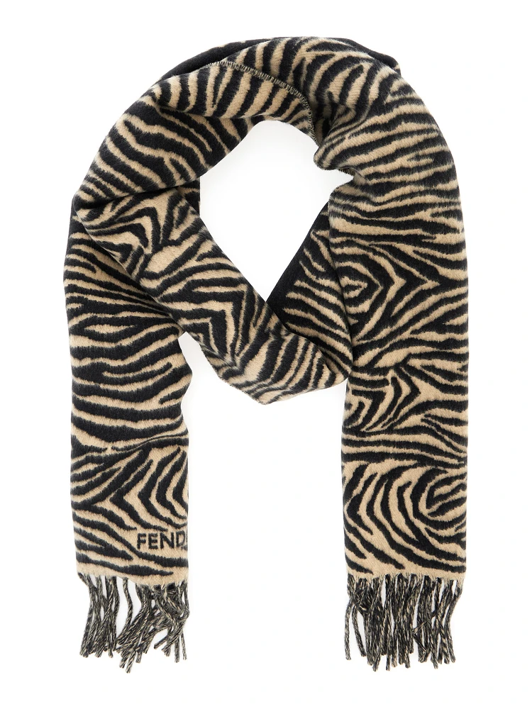 Black Scarf with tiger stirpe motif and fringed edge in wool for women alternative