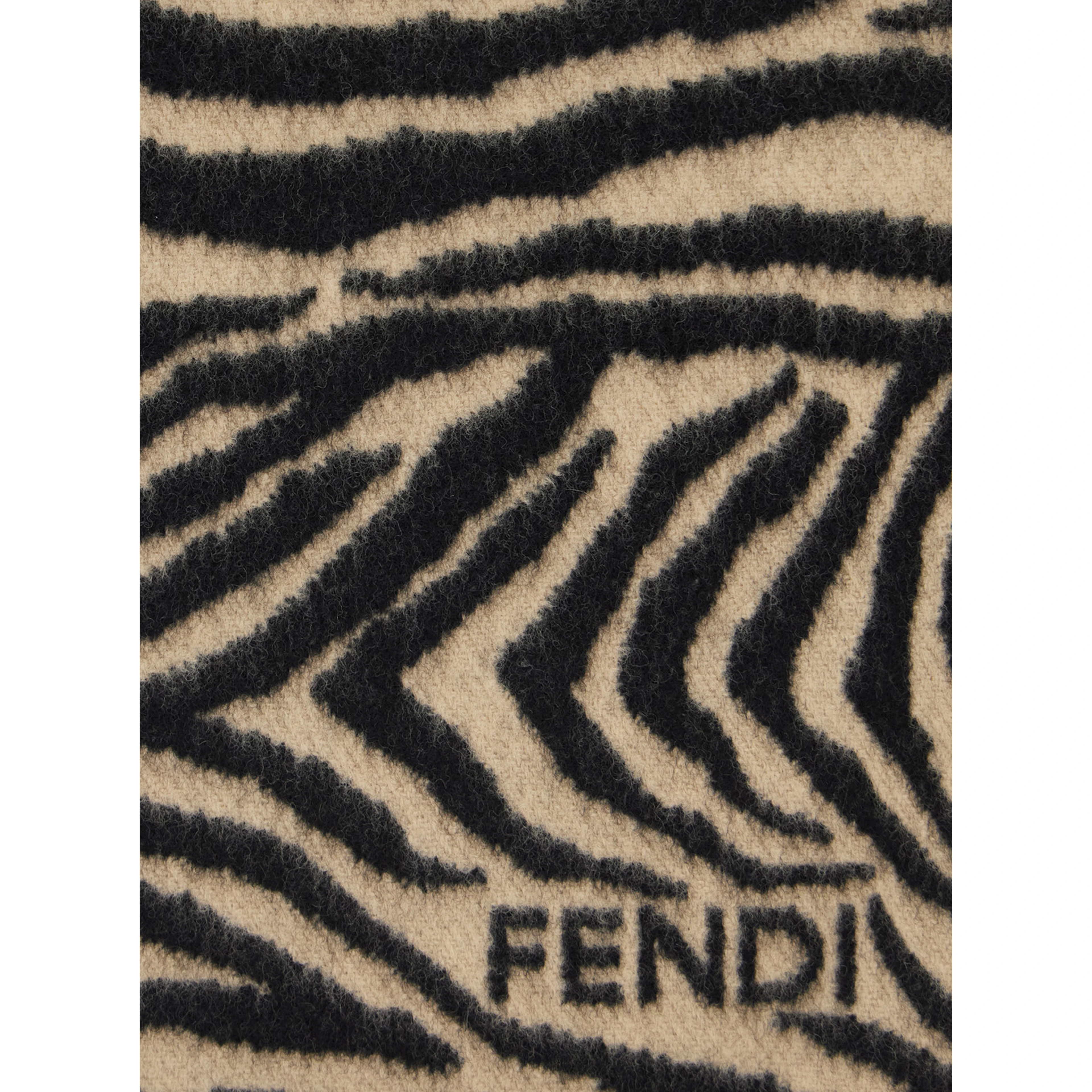 Black Scarf with tiger stirpe motif and fringed edge in wool for women