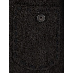 Brown Cardigan with Classic Collar and Fringes in Wool and Cashmere for Women