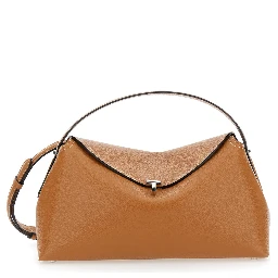 Handbag T-Lock with Removable Shoulder Strap in Grained Brown Leather