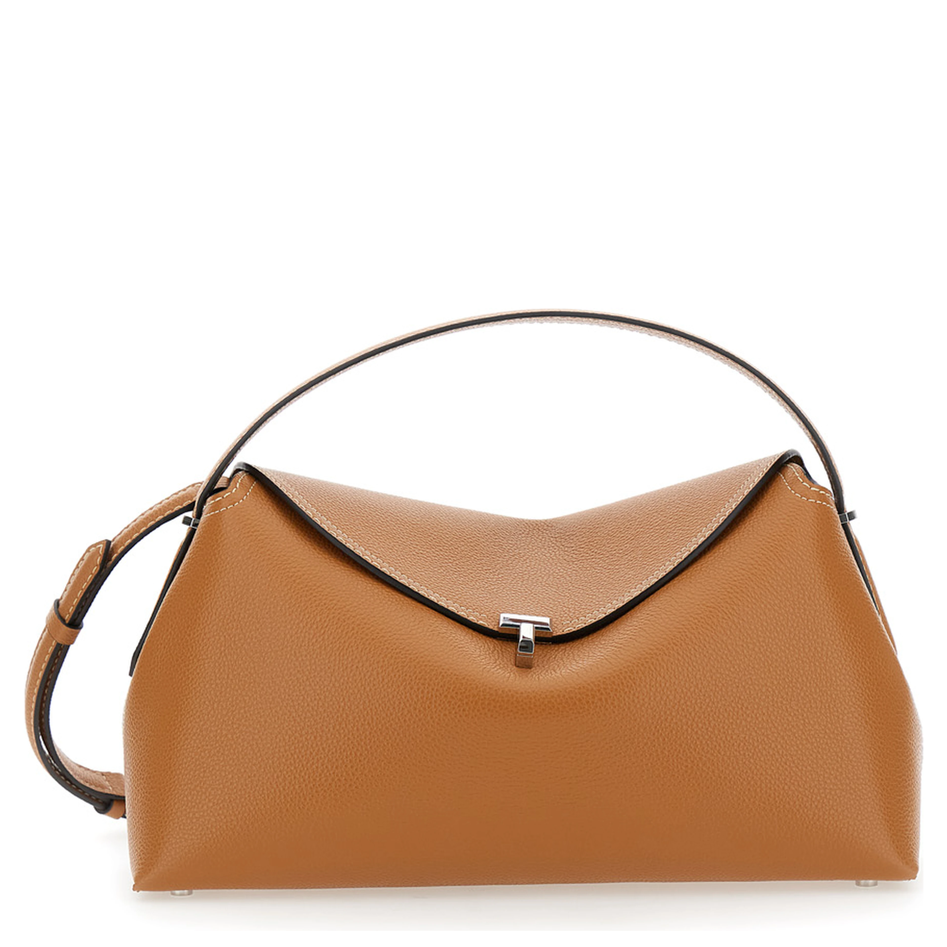 Handbag T-Lock with Removable Shoulder Strap in Grained Brown Leather