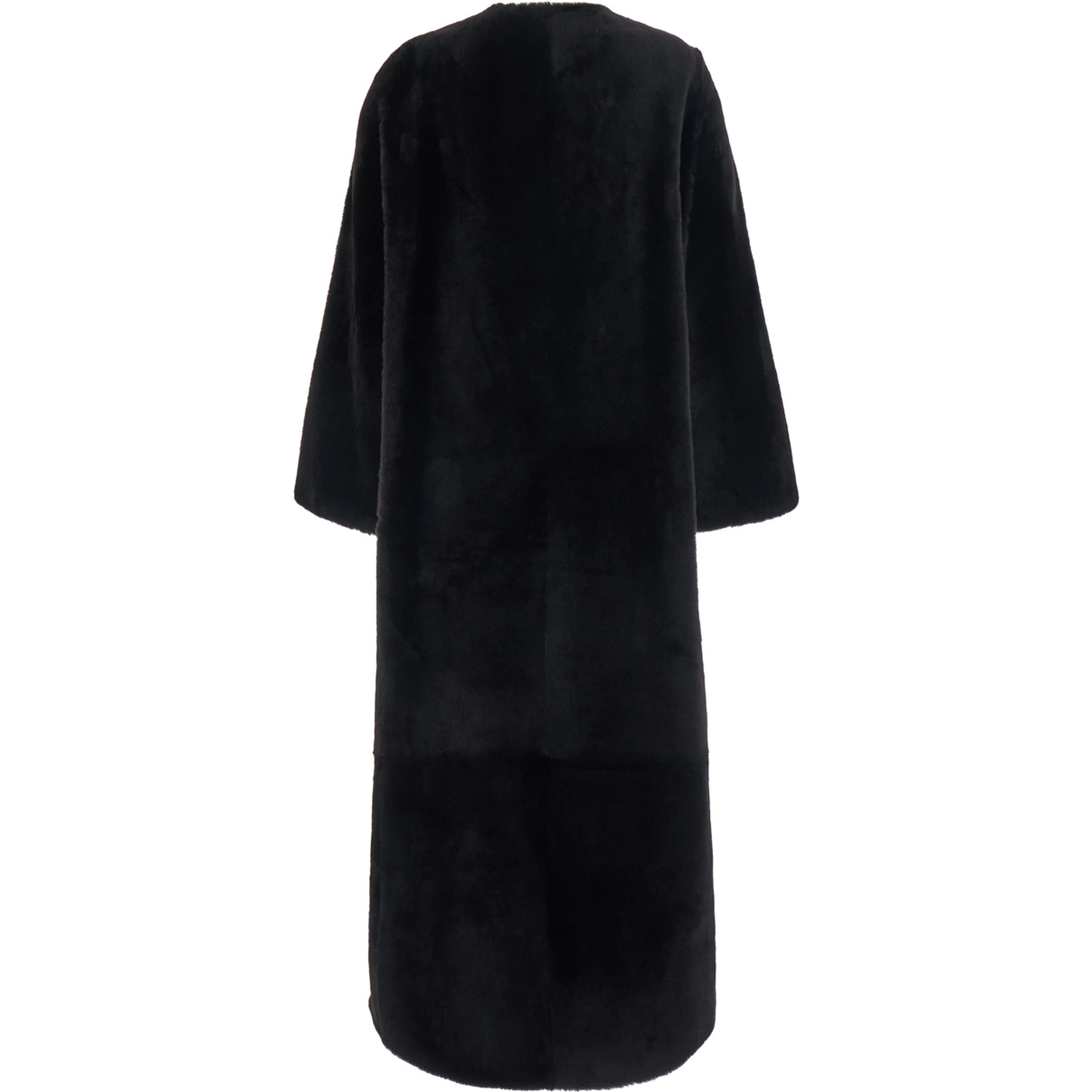 Brown Shearling Coat with round collar and snap button closure on the front in fur for women