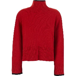 Red Sweater with High Neck and Logo Patch on the Back in Wool and Cashmere for Women