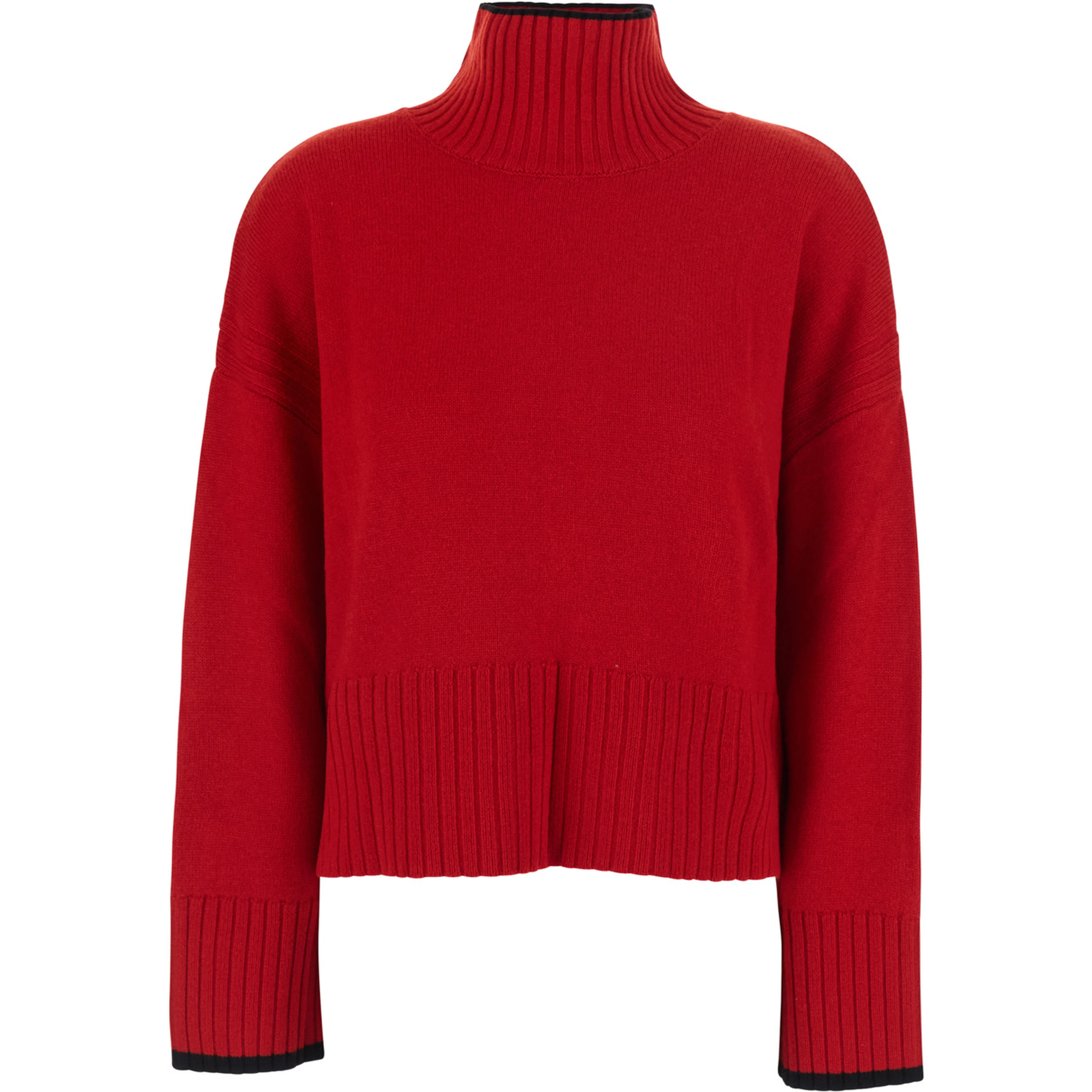 Red Sweater with High Neck and Logo Patch on the Back in Wool and Cashmere for Women