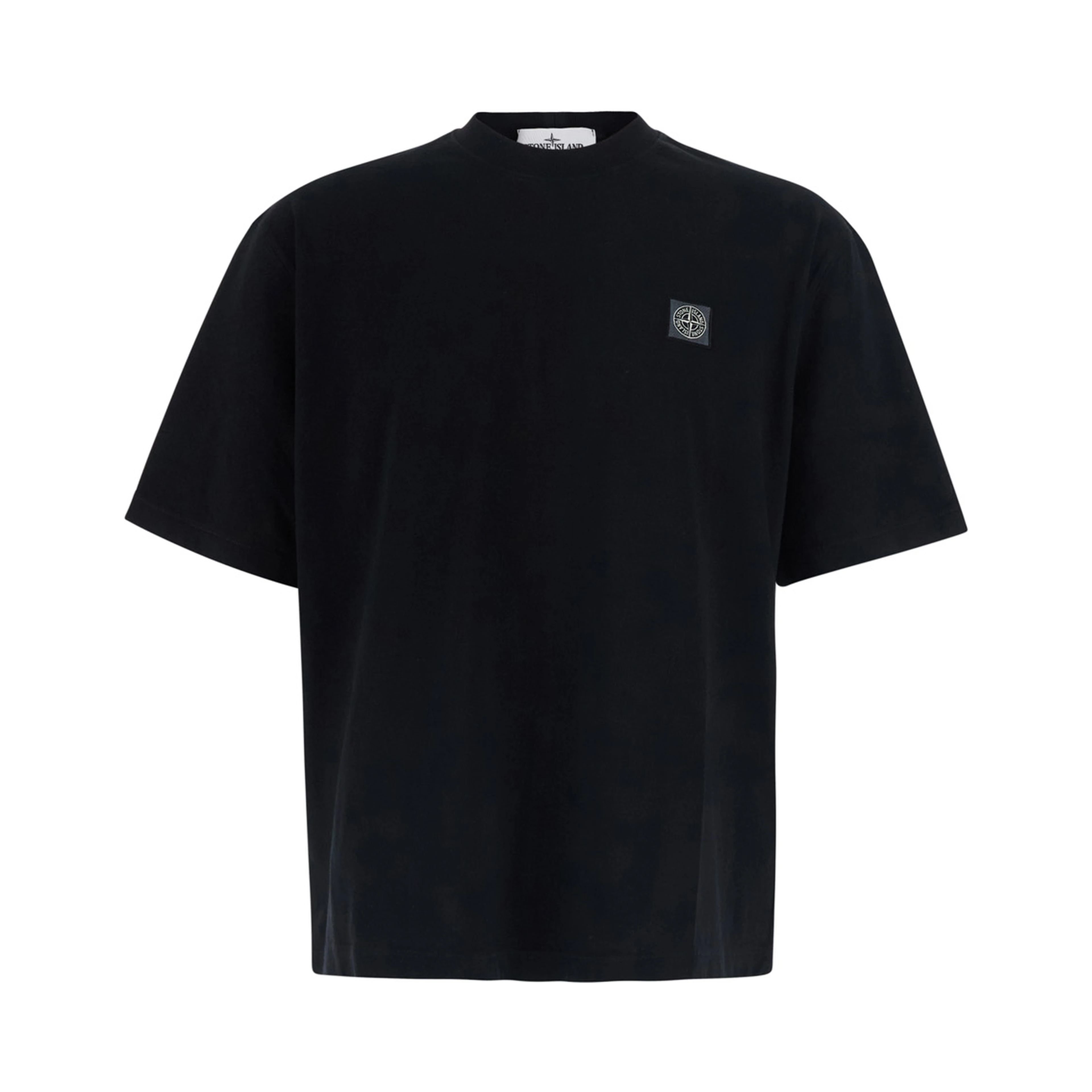 Crew Neck Heavyweight with short sleeves and patch, Tech Fabric, Black, Man