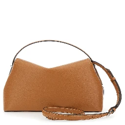 Handbag T-Lock with Removable Shoulder Strap in Grained Brown Leather